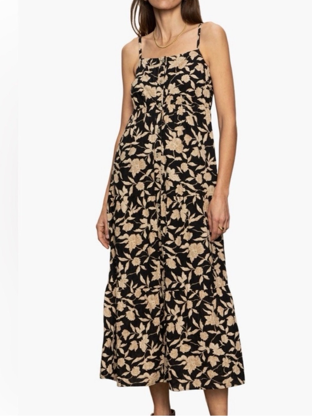 Sanctuary Black Maxi Dress with Beige Floral Print